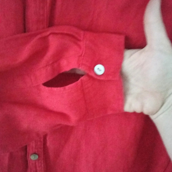 Chico's Women's Red 100% Linen Button Up Long Sleeve Blouse Size 3 XL - Picture 7 of 7